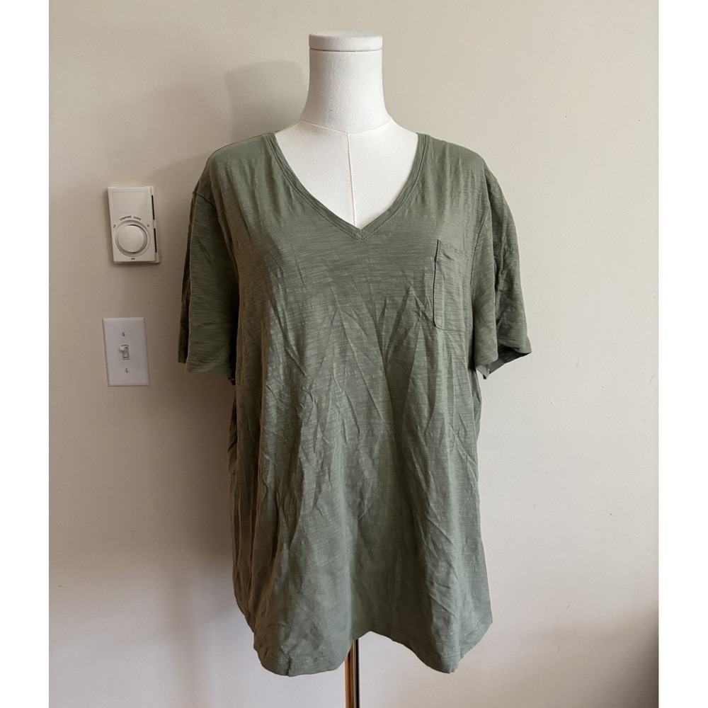 Chicos 4 XXL V Neck Pocket T Shirt Short Sleeve Cotton Coastal Casual Green